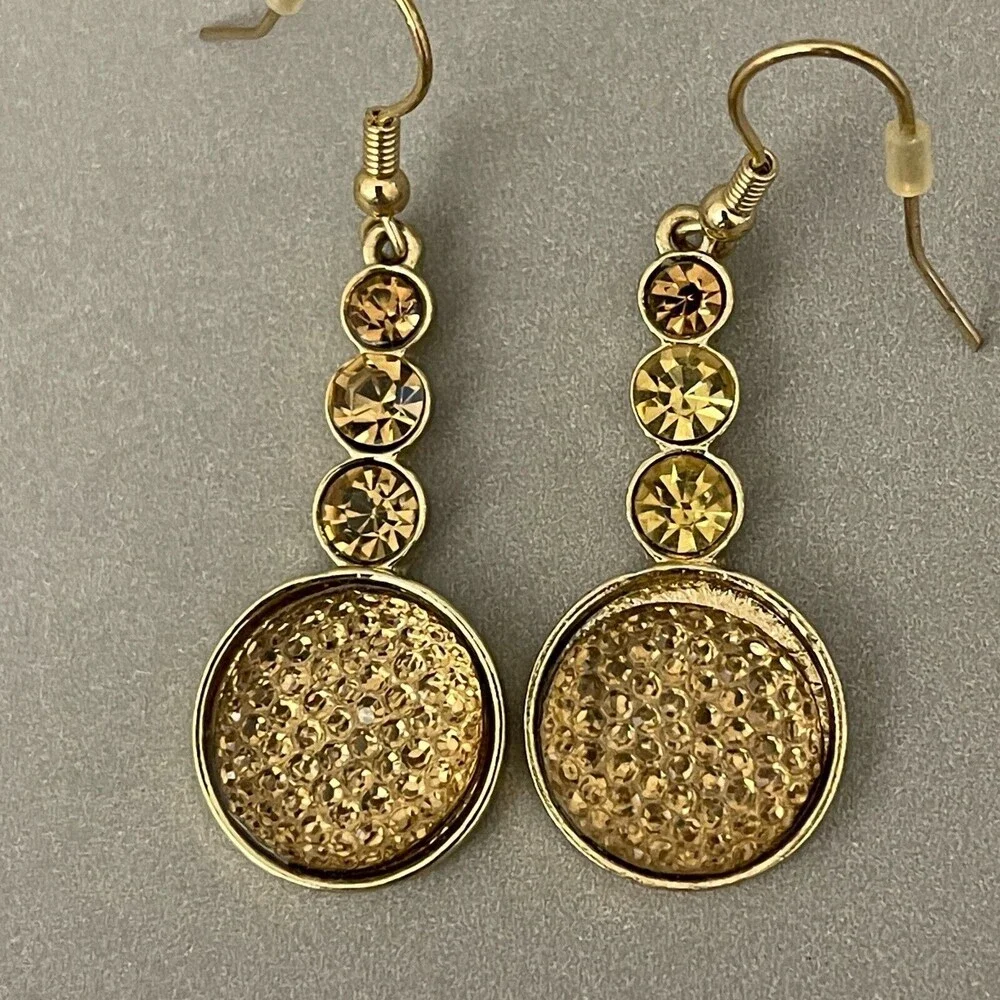 Gold-tone Round Stones Amber Fashion Dangling Earrings‎